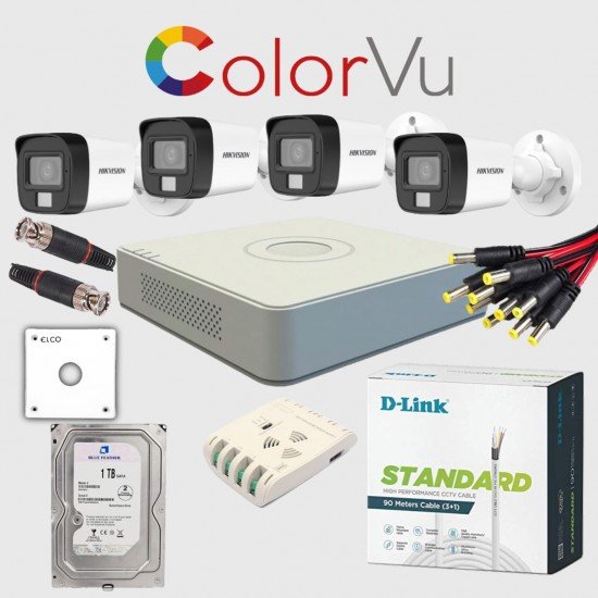 HIKVISION 4CH DVR WITH 2MP COLORVU BULLET CAMERAS WITH AUDIO 4PCS + 1TB